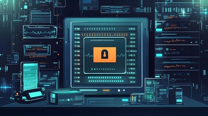 Fototapeta premium Futuristic Tech Interface with Cyber Security Lock