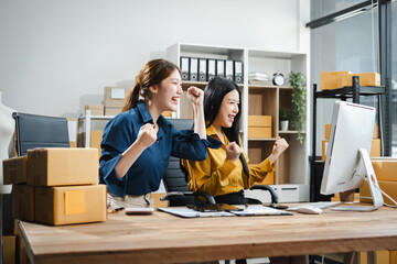 young woman work in back office for checking the product in the warehouse, concept e commerce.