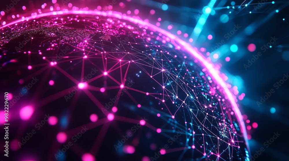 Aufkleber abstract digital globe with glowing lines and dots, a concept of global network connection.