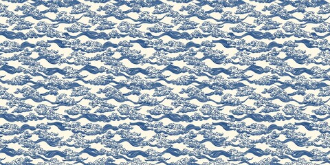 Traditional Chinese water pattern with flowing waves and cultural elements. seamless background pattern