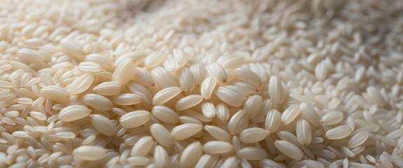 Close-up image of uncooked white rice, emphasizing texture and quality. Suitable for culinary uses, cooking, and food photography.