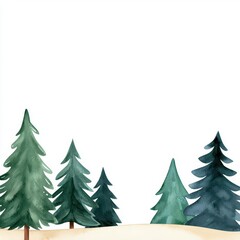 Obraz premium Christmas tree farm clipart, snowy trees in rows, watercolor illustration, serene colors, isolated on white background