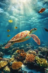 Obraz premium Turtle Swimming in Ocean