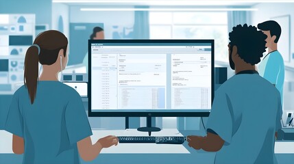 Healthcare Workers Using Computer Software - Teamwork, Technology