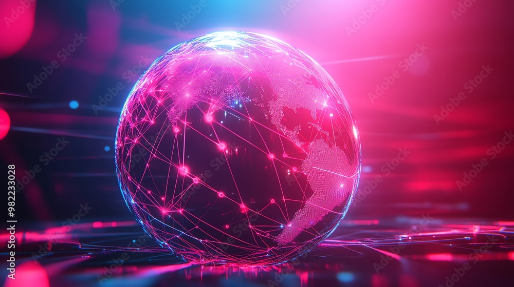 Aufkleber abstract digital rendering of a globe with connecting lines and pink and blue lights.