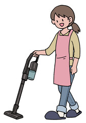 スティック掃除機でらくらく掃除する女性