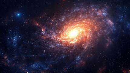 Obraz premium A vibrant spiral galaxy shines brightly in a dark, starry night sky.