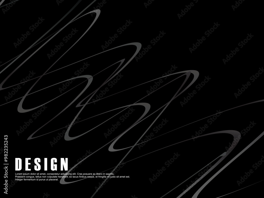 Fototapete black background with gray gradient ribbon pattern. black background with modern graffiti pattern.
