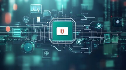 Medical Technology Abstract Background, Circuit Board Design, Digital Health