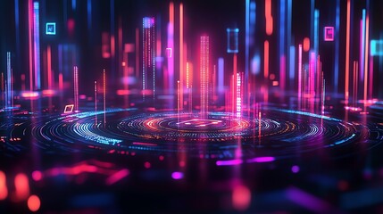 Abstract futuristic background with glowing lines and circular patterns.