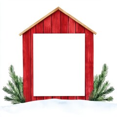 A rustic Christmas sign in a snowy farm field, watercolor illustration, isolated on white background