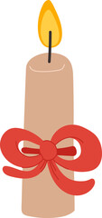 Burning Christmas Candle With Bow