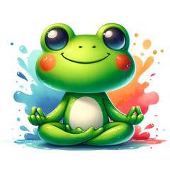 Obraz premium Watercolor Cute Frog Clipart, Green Frog Clipart, Watercolor Cute Animals, Frog and Mushroom, Cute Baby Animals PNG, Cute frogs, Baby Shower