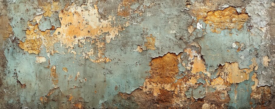 An abstract rustic paint wall texture with weathered layers of muted earth tones and peeling paint, creating a rich, textured surface that evokes a sense of history and timelessness with its