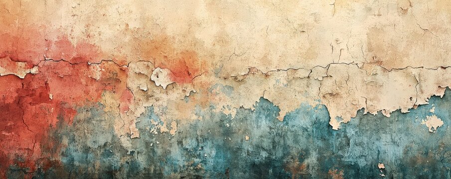 A visually compelling abstract rustic paint wall texture with layers of worn, peeling paint in rich, earthy tones, showcasing a rugged, distressed finish that gives a sense of age and enduring