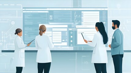 Scientists Analyzing Data on Large Screens in Lab