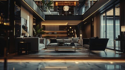 Luxurious interiors in a modern house.Study in the interior of a luxury home.