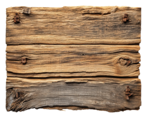 PNG Weathered wooden signboard with rusty nails