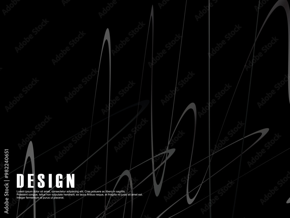 Fototapete black background with gray gradient ribbon pattern. black background with modern graffiti pattern.