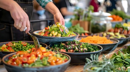 Obraz premium Sustainable Food Festival with Plant Based Dishes and Eco Friendly Products