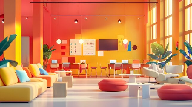 Vibrant Digital Co Working Space with Virtual Desks and Collaborative Breakout Rooms for Remote Employees