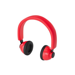 Render icon of red wireless headphones. Vector 3d illustration on isolated white background