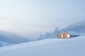 Charming Snow-Covered House Amidst a Winter Wonderland, Showcasing Tranquil Scenery and Cozy Architecture in a Serene Snowy Landscape