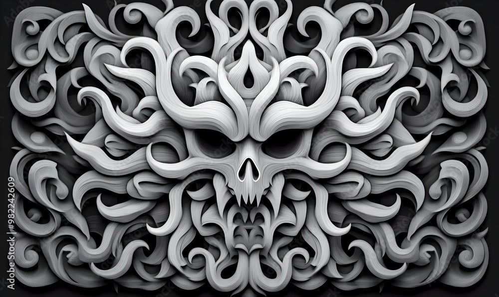 Poster intricate skull design with swirling patterns