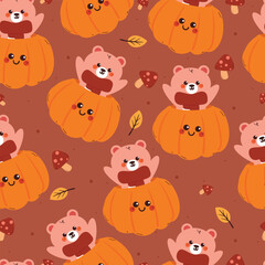 seamless pattern cartoon bear with autumn vibes. cute autumn fall wallpaper for fabric print, gift wrap paper
