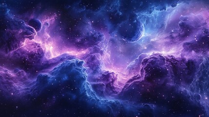 Fototapeta premium A Cosmic Landscape of Nebulae, Stars, and Planets