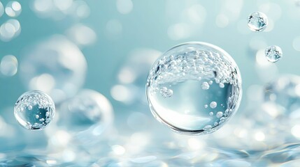 A Large Transparent Water Droplet Suspended Above a Blue Rippled Surface