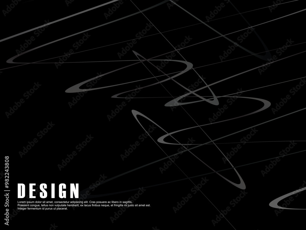 Fototapete black background with gray gradient ribbon pattern. black background with modern graffiti pattern.