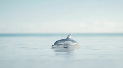 Fototapeta premium Graceful Dolphin Swimming Playfully in Crystal Clear Ocean Waters Under Bright Sunlight, Capturing the Beauty of Marine Life and Natures Wonders