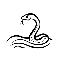Naklejka premium Icon of a snake emerging from water, sleek design on a white background, copy space 