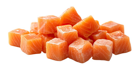 Salmon cubes on a white transparent background