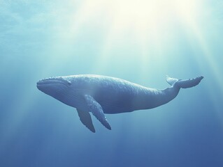 Fototapeta premium Majestic Whale Gracefully Swimming Through Crystal Clear Ocean Waters, Showcasing the Beauty of Marine Life in its Natural Habitat