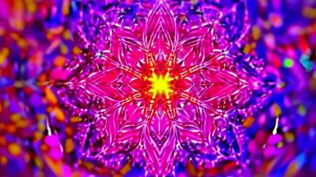 Create a shifting kaleidoscope effect with symmetrical patterns that morph and change color. Use bright, contrasting colors for a vibrant look.