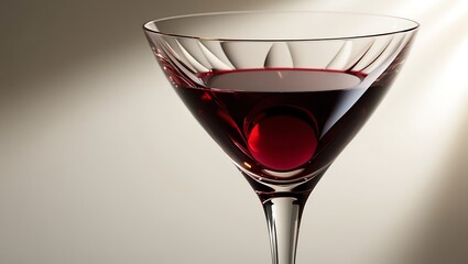 Imagine a close-up of a delicate, slender crystal glass, elegantly curved and precision-cut, filled to the brim with a rich, deep red wine that seems to glow with an inner intensity