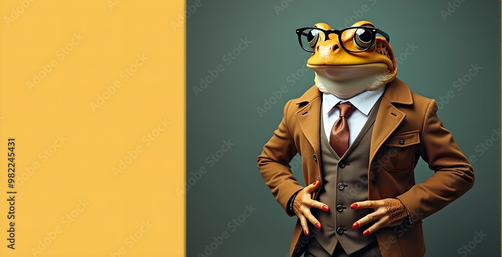 Poster Cool frog in a fashionable jacket, tie