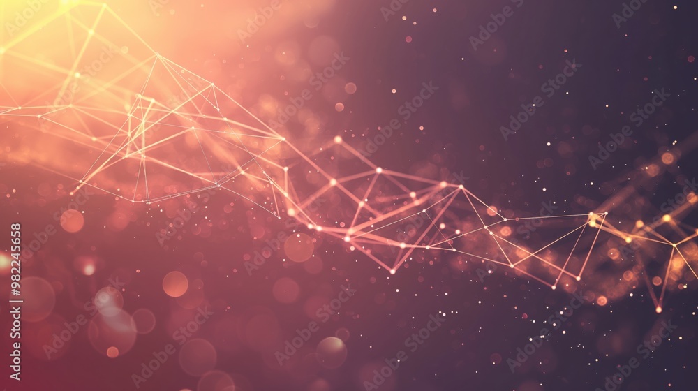 Poster Abstract tech digital red background with network lines and dots connecting in dynamic pattern. Modern cyber technology, data networks, ai, futuristic design