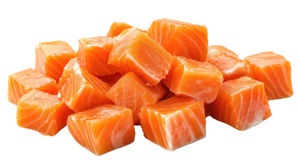 Salmon cubes on a white transparent background