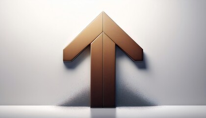 A stylized upward arrow symbolizing growth, progress, or direction, set against a minimalist background with scattered material at its base.