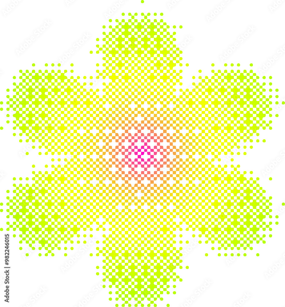 Poster Pixel pattern flower shape. Textured daisy with bitmap Y2k dither gradient. Retro with old computer game graphic effect. Halftone illustration