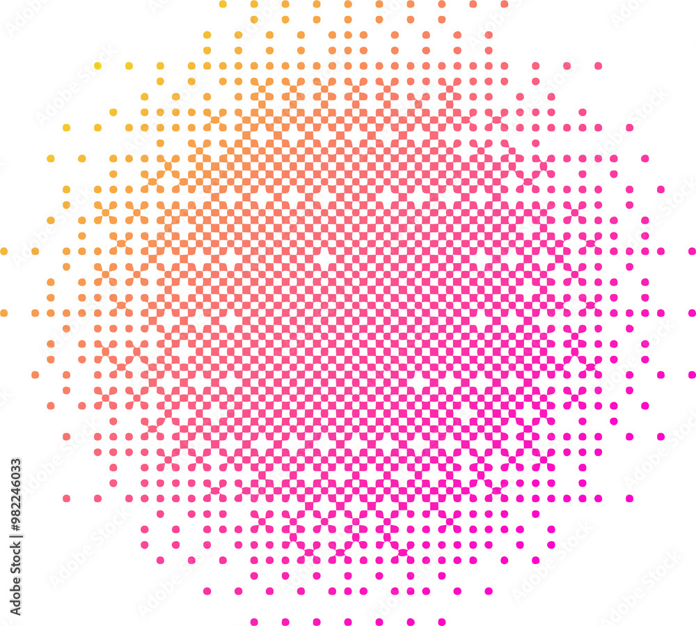 Poster Pixel pattern circle shape. Textured round with bitmap Y2k dither gradient. Retro with old computer game graphic effect. Halftone illustration