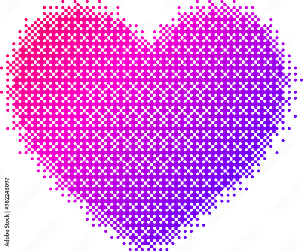 Poster pixel pattern shape. textured heart with bitmap y2k dither gradient. retro with old computer game gr