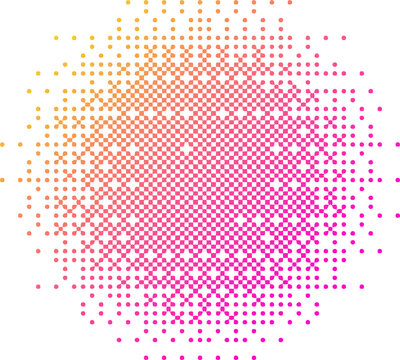 Pixel pattern circle shape. Textured round with bitmap Y2k dither gradient. Retro with old computer game graphic effect. Halftone illustration