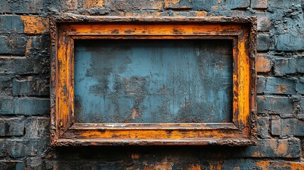 Weathered Orange Frame on a Brick Wall