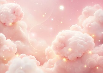 Fototapeta premium Soft light pink background swirled with delicate white cotton candy clouds and subtle wisps of creamy pastel pink texture adding whimsy and serenity.