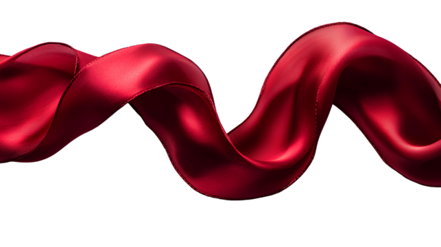 Red silk string PNG image, transparent background, smooth and elegant silk texture. Thin red thread for crafting, decoration, or gift wrapping. Isolated silk string element, minimalist design