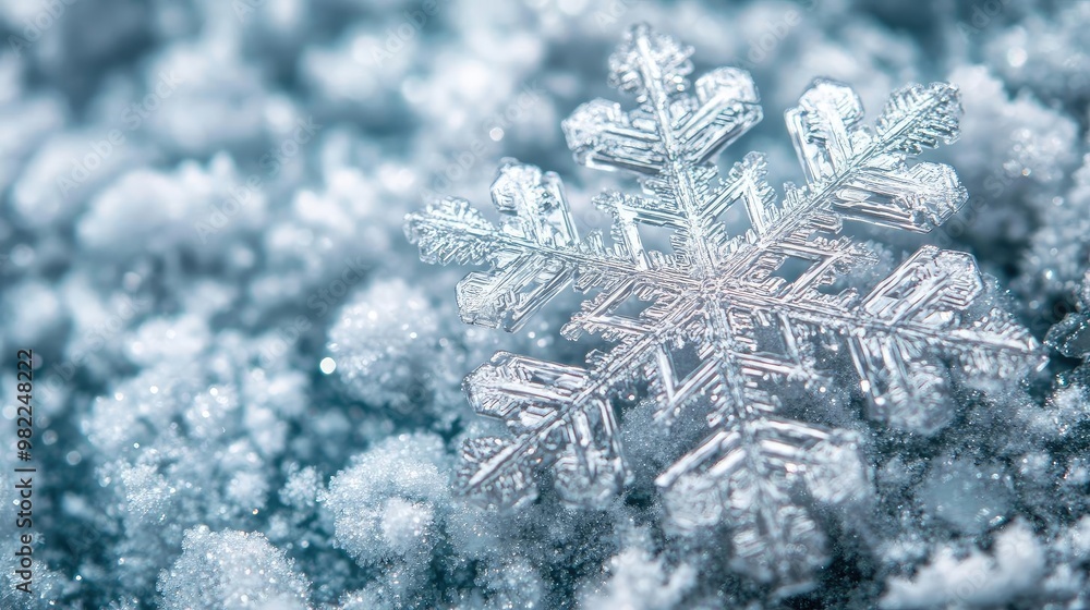 Aufkleber a close-up view of a delicate snowflake resting on a soft, frosty surface, showcasing intricate deta